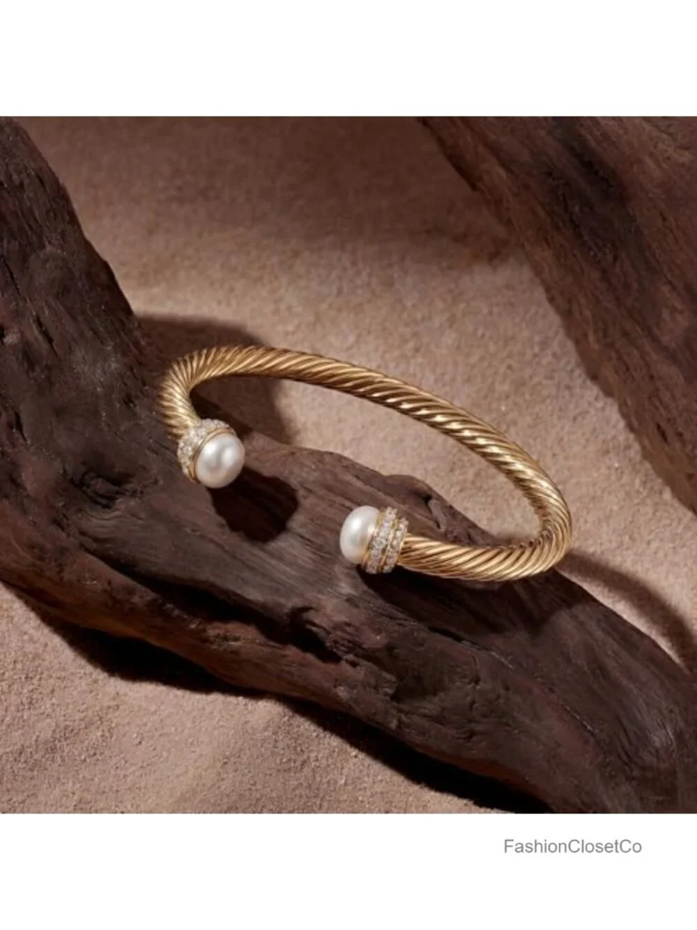 14K Gold Plated Open Cuff Bangle Bracelet Adjustable Twisted Cable Dainty